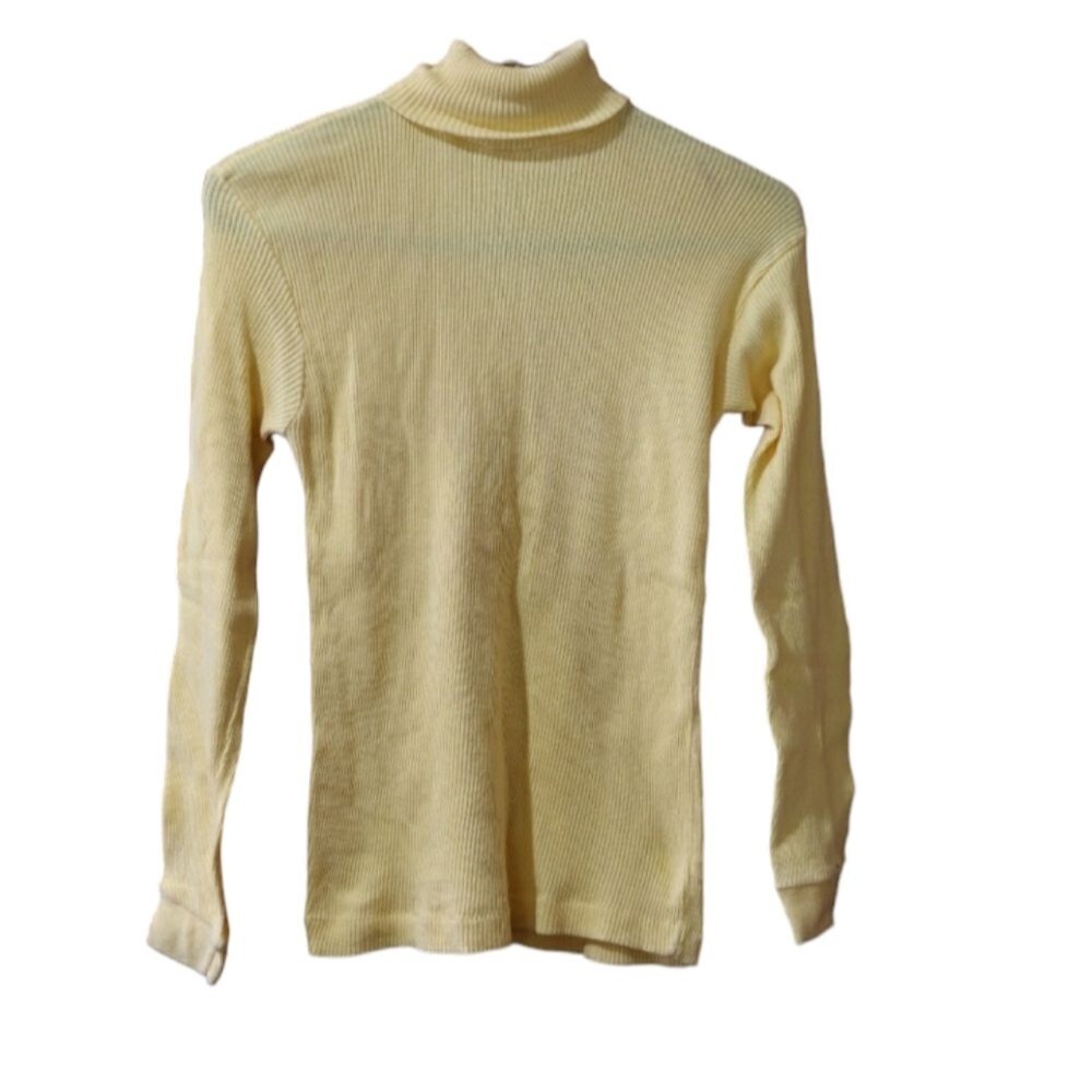 Amna Vintage Yellow Bright Cheery Ribbed Long Sleeve Turtleneck Top Medium
